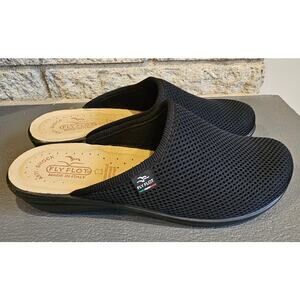 Fly Flot Mesh Slip On Comfort Clogs Genuine Leather Shoes, Black  Womens Sz 9.5